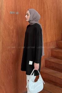 Lamelif İki iplikli Arma Detaylı Sweat Tunik Siyah