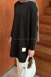 Lamelif İki iplikli Arma Detaylı Sweat Tunik Siyah