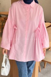 Candy Pink Shirt Collar Linen Tunic