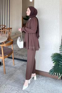 Lamelif Bağlamalı Ceketli Takım Acı Kahve