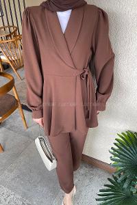 Lamelif Bağlamalı Ceketli Takım Acı Kahve