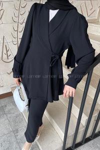Lamelif Bağlamalı Ceketli Takım Siyah