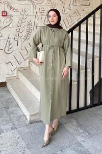 Army Green Shirt Collar Cotton Dresess