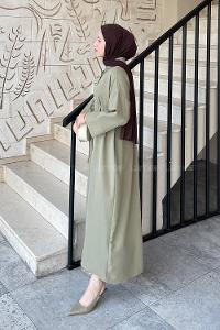 Army Green Shirt Collar Cotton Dresess