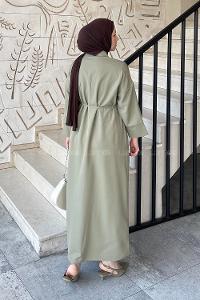 Army Green Shirt Collar Cotton Dresess