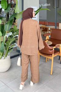 Lamelif Bağlama Detaylı Kimono Tesettür Takım Acı Kahve