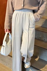 Gray Cotton Polyester Elastic Waist Comfortable Pants