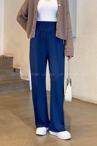 Navy Blue Cotton Polyester Elastic Waist Comfortable Pants