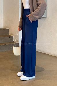 Navy Blue Cotton Polyester Elastic Waist Comfortable Pants