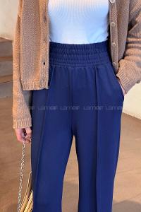 Navy Blue Cotton Polyester Elastic Waist Comfortable Pants