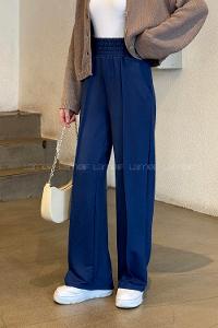 Navy Blue Cotton Polyester Elastic Waist Comfortable Pants