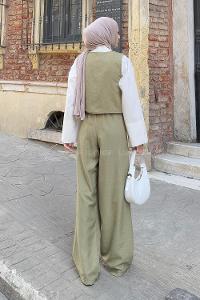 Lamelif Bağlama Detaylı Yelek-Pantolon İkili Takım Haki