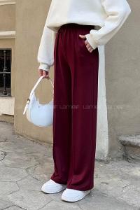 Claret Red Cotton Polyester Elastic Waist Comfortable Pants