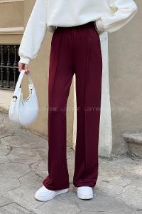 Claret Red Cotton Polyester Elastic Waist Comfortable Pants