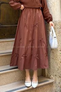 Lamelif Fiyonklu Etek Acı Kahve