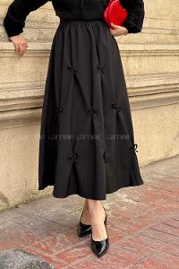 Lamelif Fiyonklu Etek Siyah