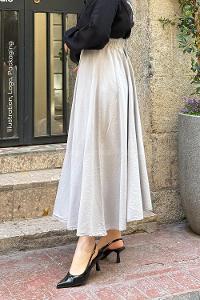 Lamelif Keten Düz Etek Gri