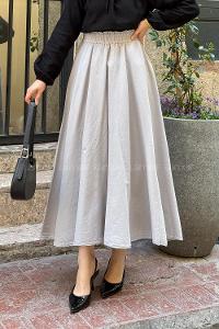 Lamelif Keten Düz Etek Gri