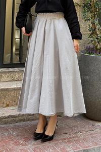 Lamelif Keten Düz Etek Gri