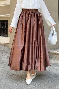 Lamelif Saten Tesettür Balon Etek Mocha Mousse