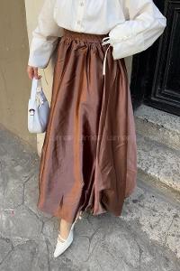 Lamelif Saten Tesettür Balon Etek Mocha Mousse