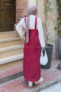 Lamelif Önü Boydan Düğmeli Salopet Bordo