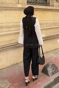 Lamelif Pantolon-Yelek İkili Tesettür Takım Siyah