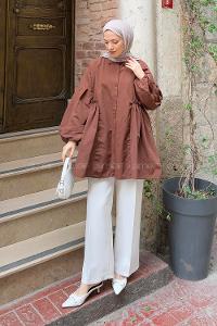 Lamelif Lopez Balon Kol Tunik Acı Kahve