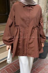 Lamelif Lopez Balon Kol Tunik Acı Kahve