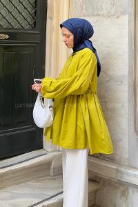 Oil Green Shirt Collar Linen Cotton Tunic