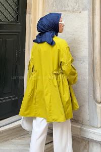 Oil Green Shirt Collar Linen Cotton Tunic