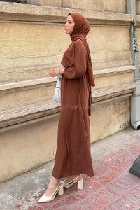 Modalamelif Yarasa Kol Prenses Elbise Taba