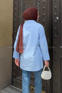 Lamelif Bağlama Detaylı Tesettür Gömlek Bebe Mavisi