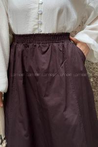 Lamelif Cep Detaylı Kloş Gabardin Etek Patlıcan Moru