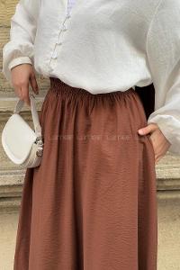 Lamelif Cep Detaylı Tensel Kloş Etek Kahverengi