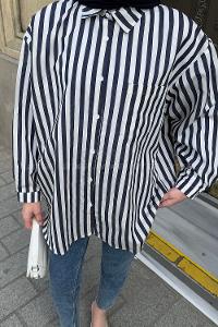 Lamelif Reina Çizgili Tesettür Gömlek Lacivert