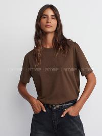 Dark Brown Crew Neck Short Arm Cotton Fabric Unprinted T-shirt