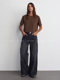 Dark Brown Crew Neck Short Arm Cotton Fabric Unprinted T-shirt