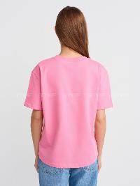 Lamelif Dilvin 30312 Dekoratif Dikişli Bisiklet Yaka Tshirt-Pembe
