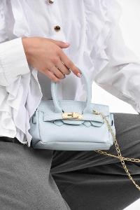 Lamelif Elly Tokalı Gold Askılı Çapraz Çanta Buz Mavisi