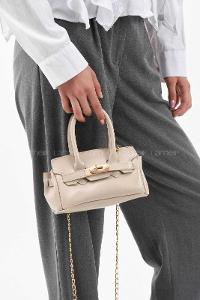 Lamelif Elly Tokalı Gold Askılı Çapraz Çanta Vizonrengi