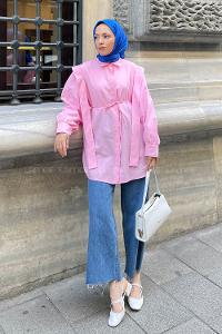 Candy Pink Shirt Collar Long Arm Cotton Poplin Fabric Shirt