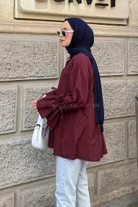 Lamelif Kol Tünel İp Detaylı Gömlek Bordo