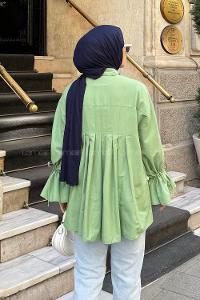 Lamelif Kol Tünel İp Detaylı Gömlek Çağla Yeşili