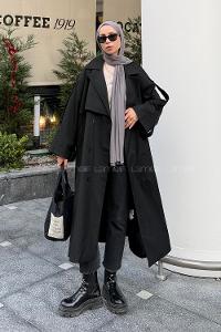 Black Long Arm Cotton Trench Coat