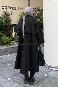 Black Long Arm Cotton Trench Coat
