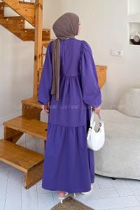 Purble Crew Neck Cotton Printed Dresess