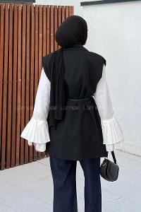 Lamelif Kemer Detaylı Sıfır Kol Blazer Ceket Siyah