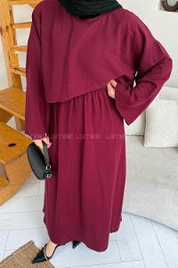 Lamelif Etekli Tesettür Takım Bordo