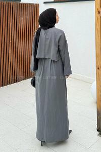 Lamelif Etekli Tesettür Takım Gri
